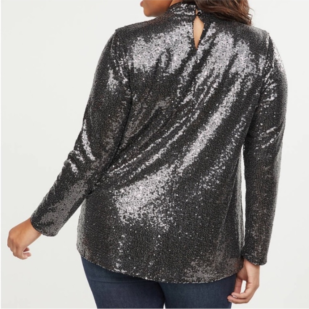 Lane Bryant Sequin Black Mockneck Top NWT - Picture 4 of 6